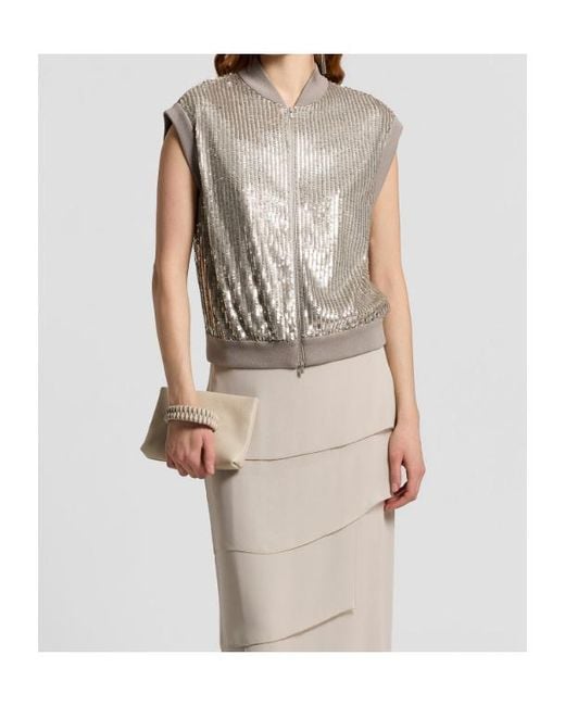 Peserico White Sequin Embellished Zip-Up Jacket
