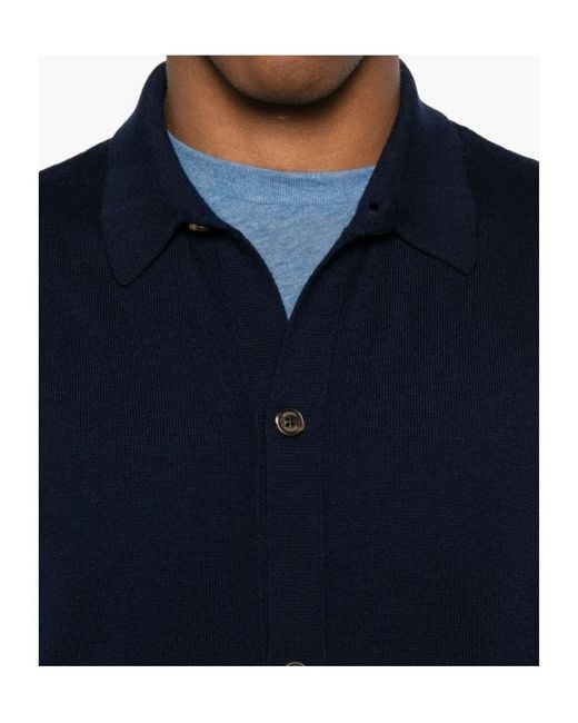 Eleventy Blue Button-Down Wool Shirt for men