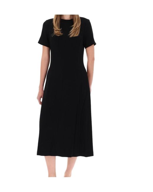 Theory Black Crepe Flared Hem Midi Dress