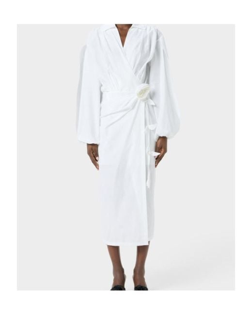Blumarine White Rose-Appliqué Poplin Midi Dress