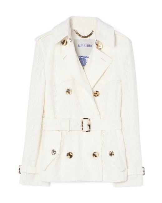 Burberry White Short Paisley Lace Foxfield Trench Coat
