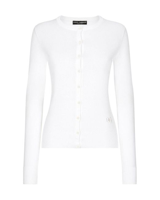 Dolce & Gabbana White Dg Logo Embroidered Crewneck Cardigan