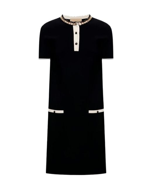 Valentino Black Embroidered Stretch Viscose Dress