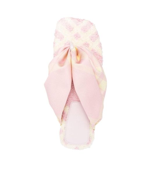 Burberry Pink Check Printed Open-Toe Flat Sandals