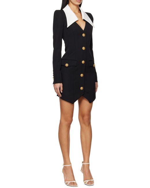 Balmain Black V-Neck Buttoned Mini Dress