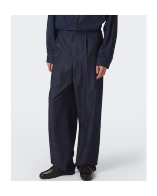 Jil Sander Blue Cotton Chambray Wide-Leg Pants for men