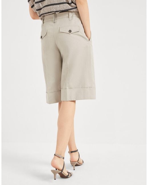 Brunello Cucinelli Natural Embellished Sartorial Long Bermuda Shorts
