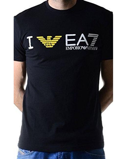 EA7 Black Round-Necked Logo T-Shirt for men