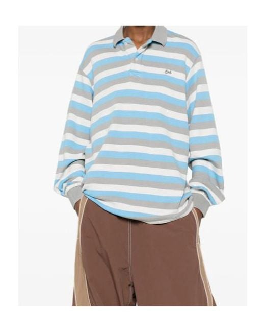 ERL Blue Striped Long Sleeve Polo Knitted Top for men