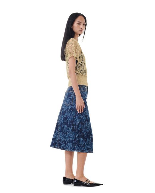 Ganni Blue Lazer Denim Midi Skirt