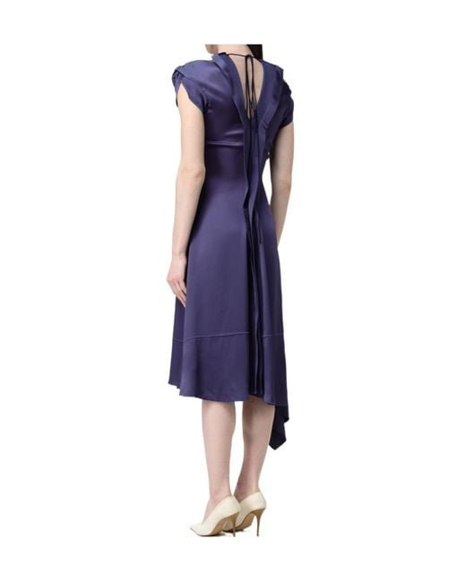 Victoria Beckham Blue Twist Shoulder Asymmetric Dress