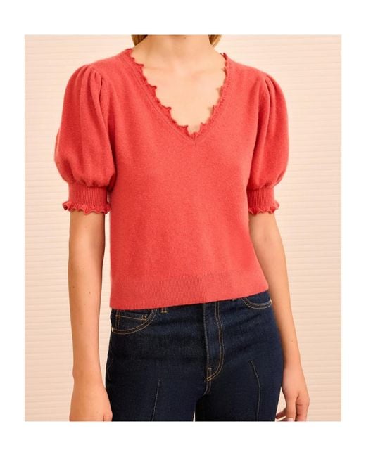 Ulla Johnson Red Polline V-Neck Top