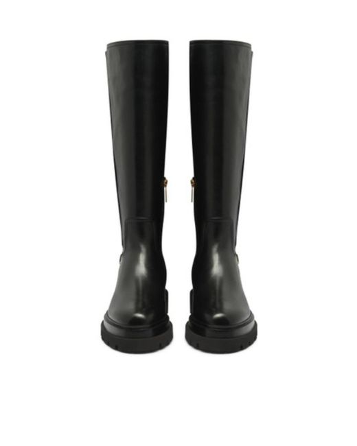 Santoni Black High Leather Boots