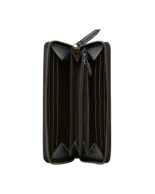 Gucci Black Cat Head Inlaid Zipper Wallet