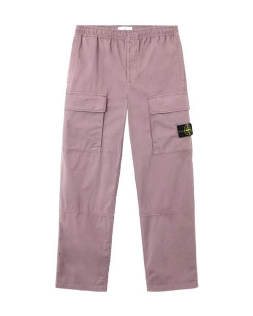 Stone Island Purple Logo Patch Loose Cargo Pants for men