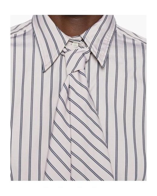 Brunello Cucinelli White Striped Neck-Tie Shirt