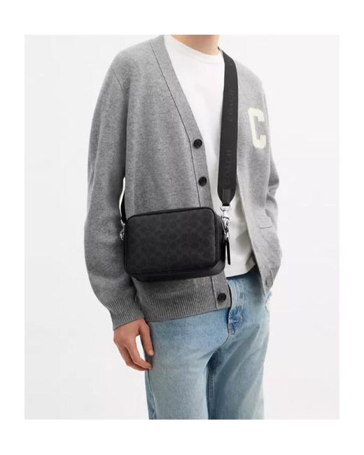 COACH Black Charter Pattern Strap Tote Bag for men