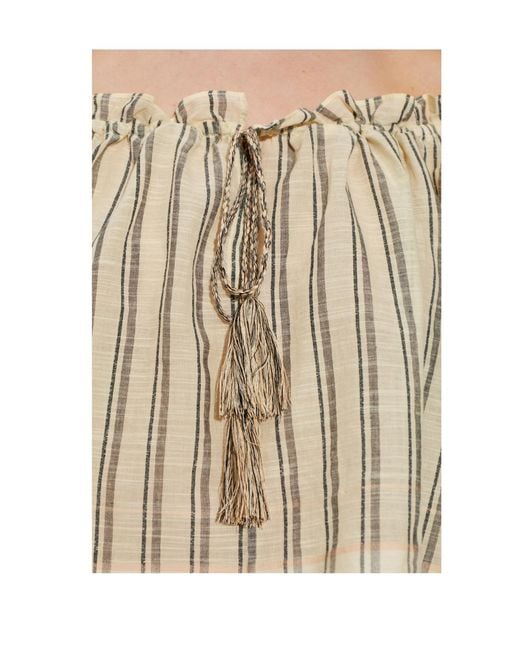 Ulla Johnson Natural Paros Ruffled Striped Top