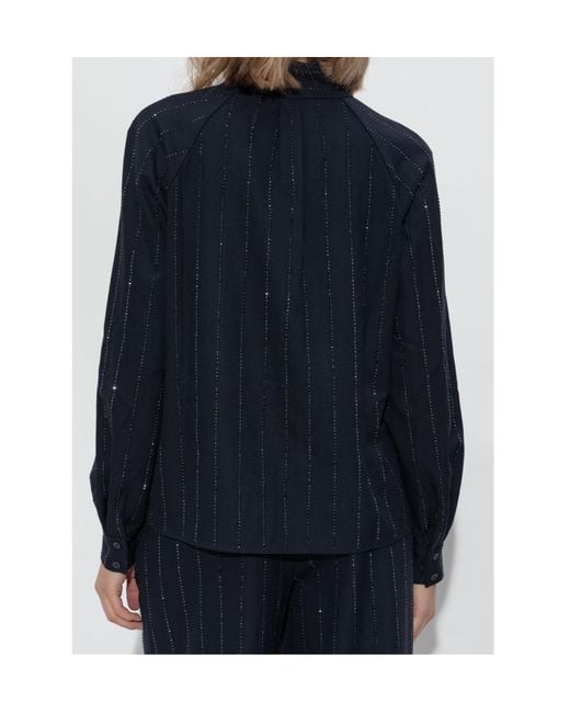 Self-Portrait Blue Sequin Embellished Long-Sleeved Shirt