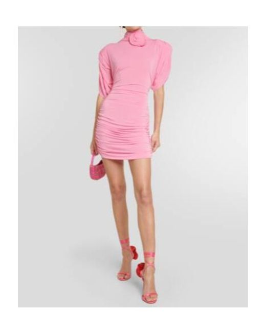Magda Butrym Pink Rose-Appliqué Ruched Jersey Minidress