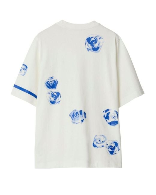 Burberry White Floral Printed Crewneck T-Shirt