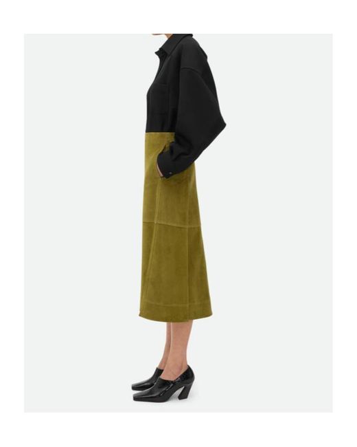 Bottega Veneta Yellow Leather Midi Skirt