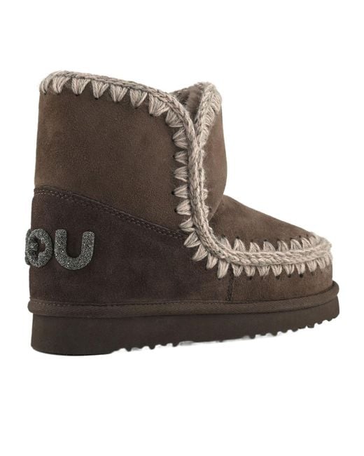 Mou Brown Crochet-Trim Ankle Boots