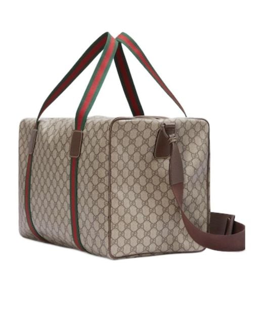 Gucci Brown Medium Duffle Bag With Web, Gg Canvas for men