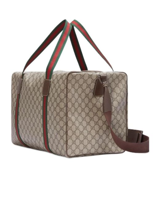 Gucci Brown Medium Duffle Bag With Web, Gg Canvas for men