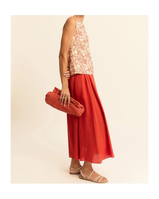 Marella Red Pleated Linen Skirt