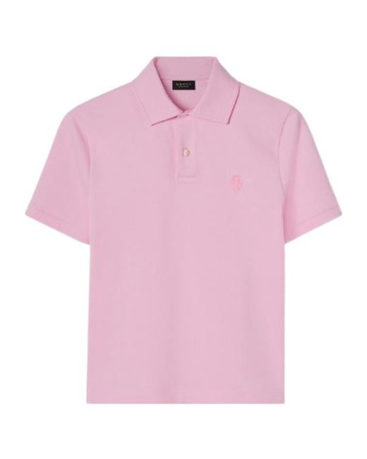 Gucci Pink Cotton Piquet Polo Shirt With Embroidery for men