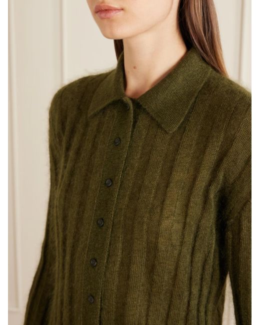 Khaite Green Meadow Ribbed Knit Cardigan