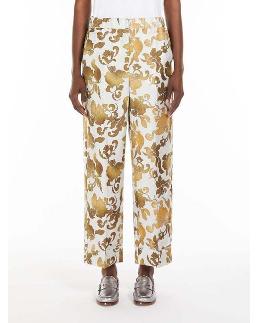 Max Mara Metallic 'S Floral Patterned Pleat Detailed Trousers