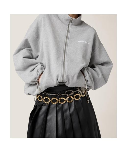 Miu Miu Gray Cotton Fleece Zipper Sweatshirt