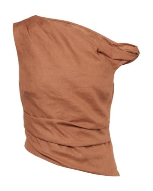 Sir Brown Asymmetric Draped Linen Top