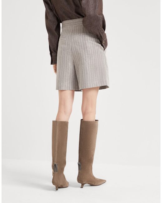 Brunello Cucinelli Gray Stripe Detailed Pleated Shorts