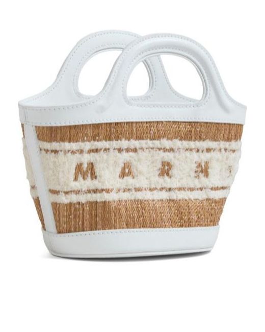 Marni White Logo Tufted Micro Tote Bag
