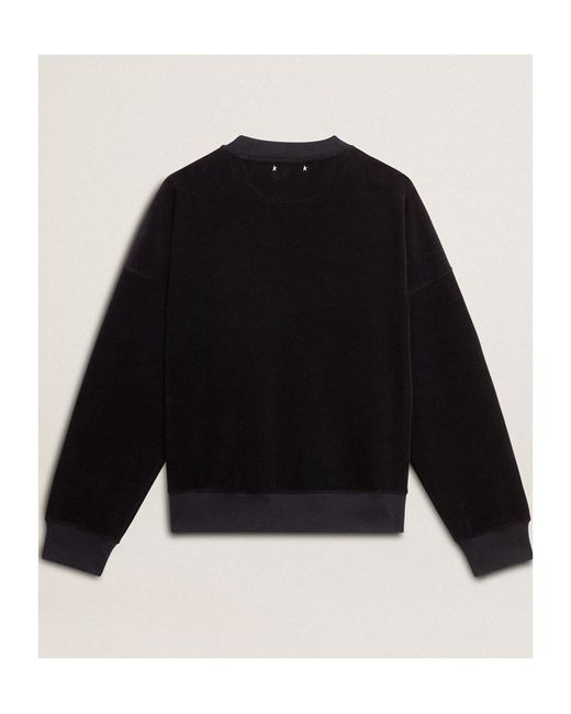 Golden Goose Deluxe Brand Black Slogan Embroidered Crewneck Velvet Swetashirt for men