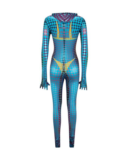Jean Paul Gaultier Blue Hooded Printed Jumpsuit