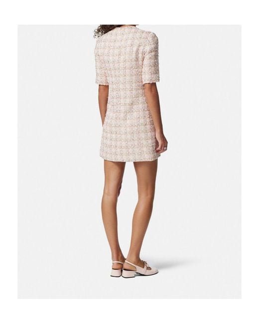 Versace White Short-Sleeved Tweed Mini Dress