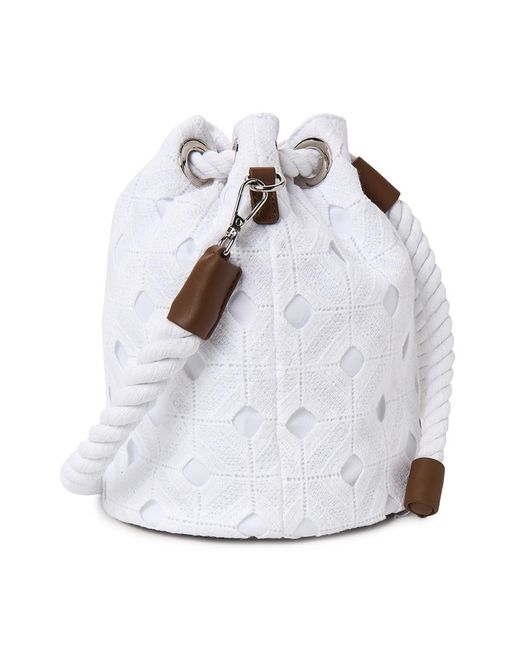 Max Mara White Rope-Detail Floral-Lace Bucket Bag