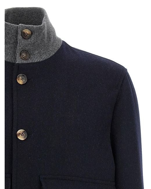 Brunello Cucinelli Blue Wool Bomber Jacket for men