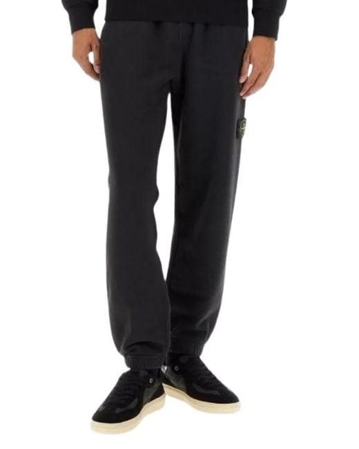 Stone Island Black Logo Patch Fleece Jogger Pants for men