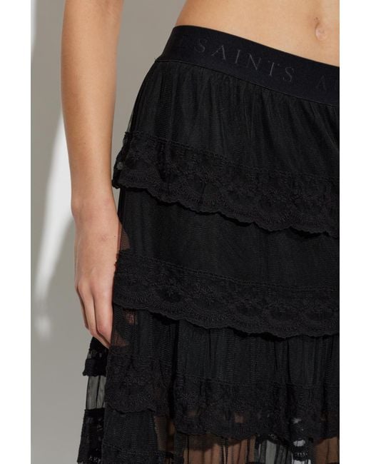 AllSaints Black Elastic Waist Midi Skirt