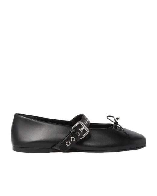 Miu Miu Black Bow-Detailed Buckled Ballerina Shoes