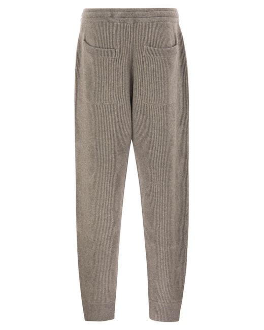 Brunello Cucinelli Gray Cashmere English Rib Knit Joggers for men