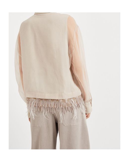 Brunello Cucinelli White Fringe Detailing Blouse