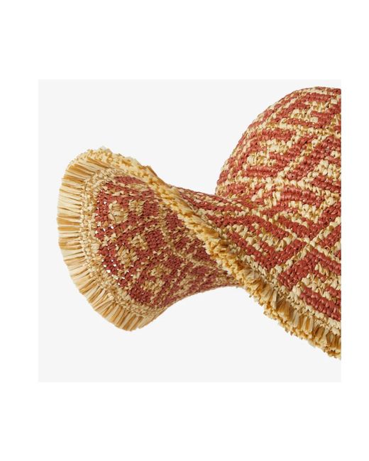 Fendi White Rust And Ff Raffia Hat