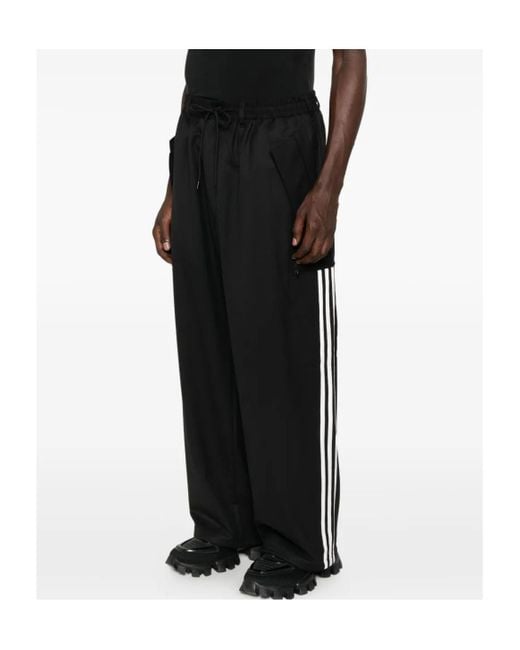 Y-3 Black Refined Wool Straight Leg Pants for men