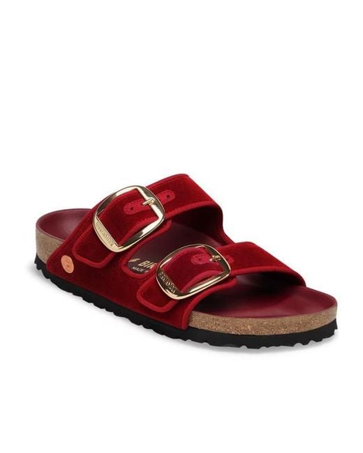 Birkenstock Red Arizona Big Buckle Piping Rivet Logo